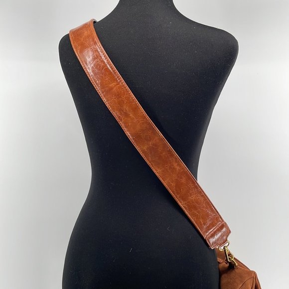 Anthropologie Cocoa Blake Wide Strap faux Suede Leather Crossbody Bag brown - Picture 9 of 13